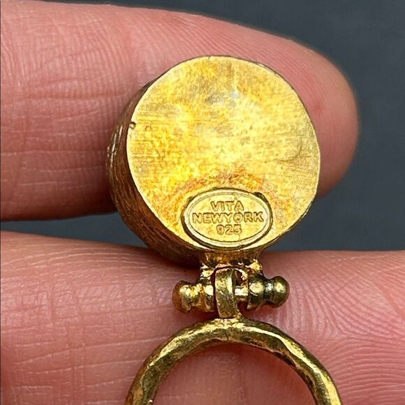 Vita New York 925 Gold Over Sterling Gold Black Green Gemstone Earrings - Picture 4 of 8